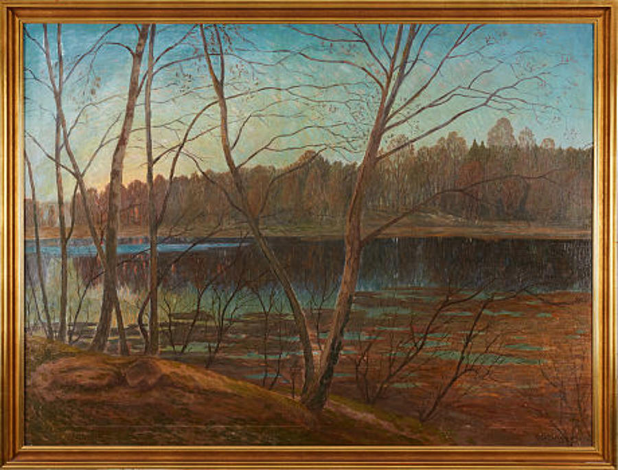 NILS ROSBERG, Swedish 1865-1957, landscape view with lake.
