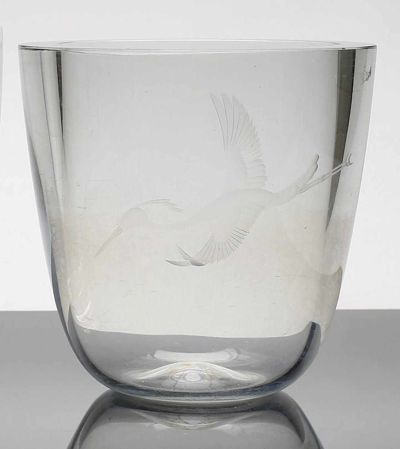 A thick-walled glass vase with engraving, Swedish 19