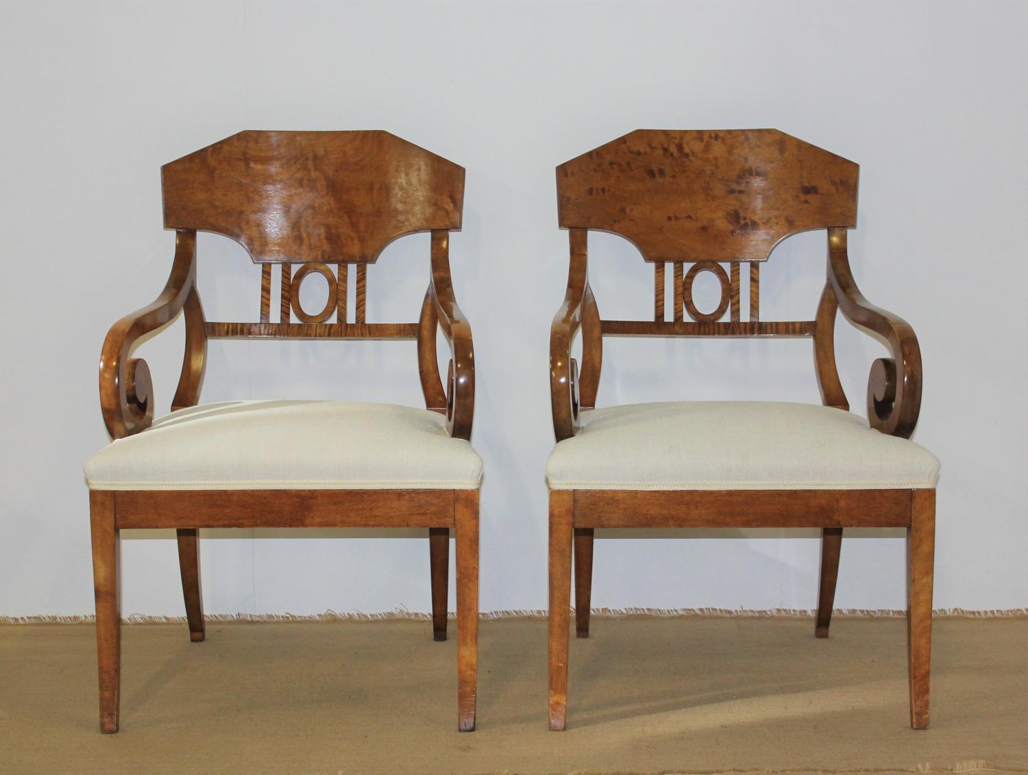 A pair of Swedish Empire revival birch armchairs